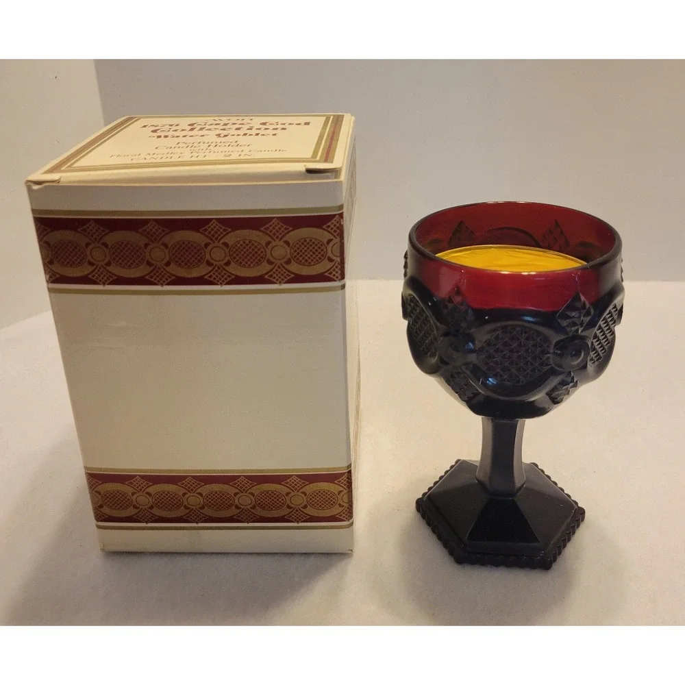 Avon Vintage Ruby Red Glass 1876 Cape Cod Water Goblet Candle Holder